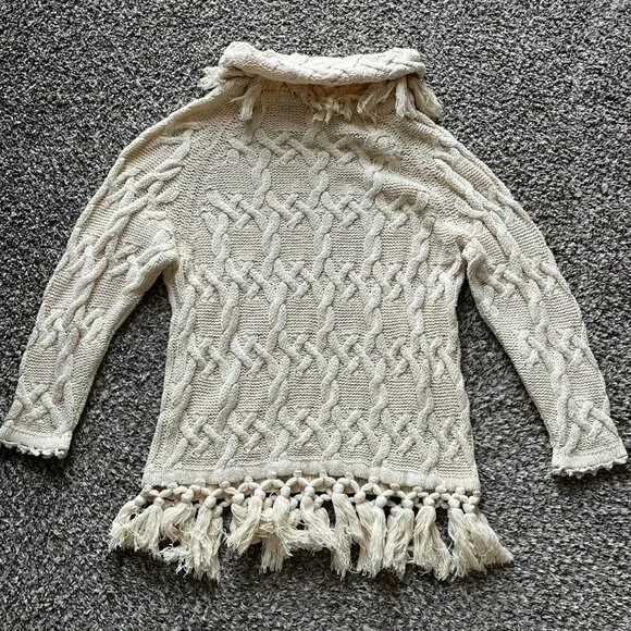 Vintage Chaus 100% Silk Cable Knit Sweater Womens Med Cream Tassels Indie Fairy - Picture 4 of 7